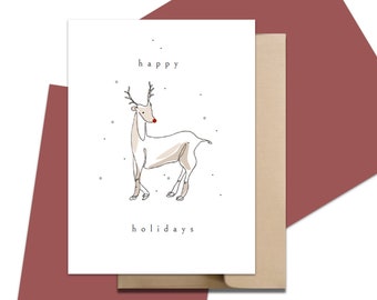Printable reindeer holiday card | Digital Christmas New Years card | Festive card | Instant digital download PDF