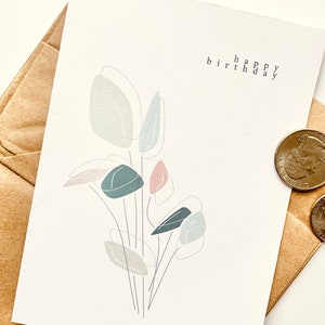 Cartão de aniversário de planta para impressão | Cartão de aniversário digital simples | Cartão de aniversário mínimo | Download digital instantâneo de PDF