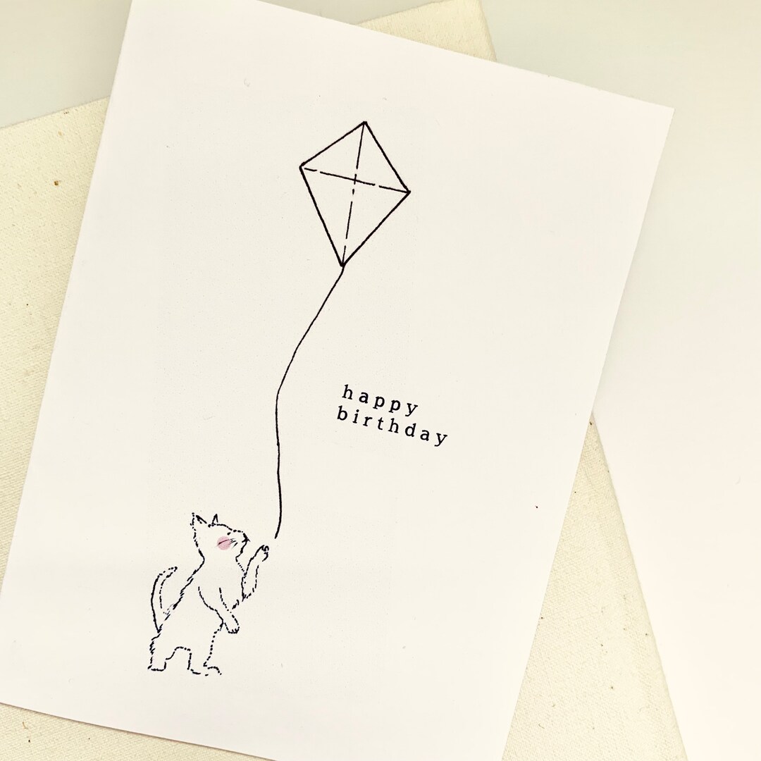 Printable Birthday Card, Minimal Cute Cat, Instant Digital Download PDF ...