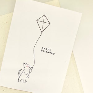 Printable birthday card, minimal cute cat, instant digital download PDF
