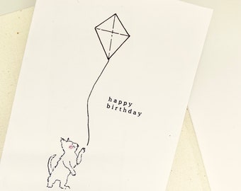 Printable birthday card, minimal cute cat, instant digital download PDF