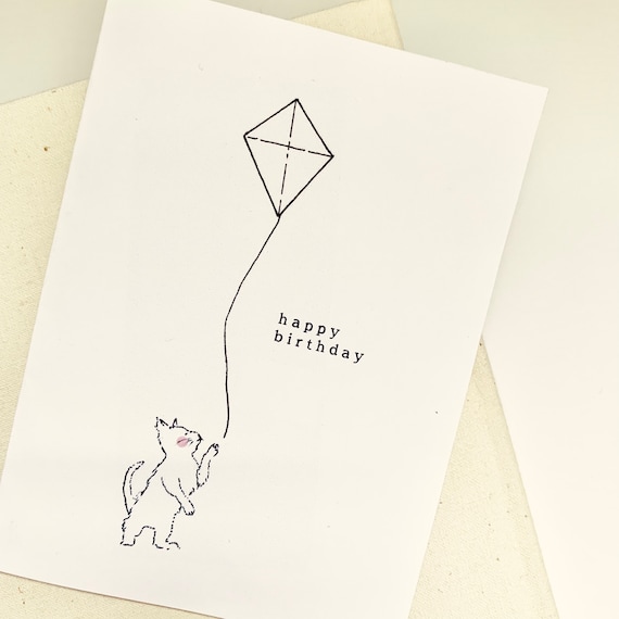 Printable Birthday Card Minimal Cute Cat Instant Digital - Etsy