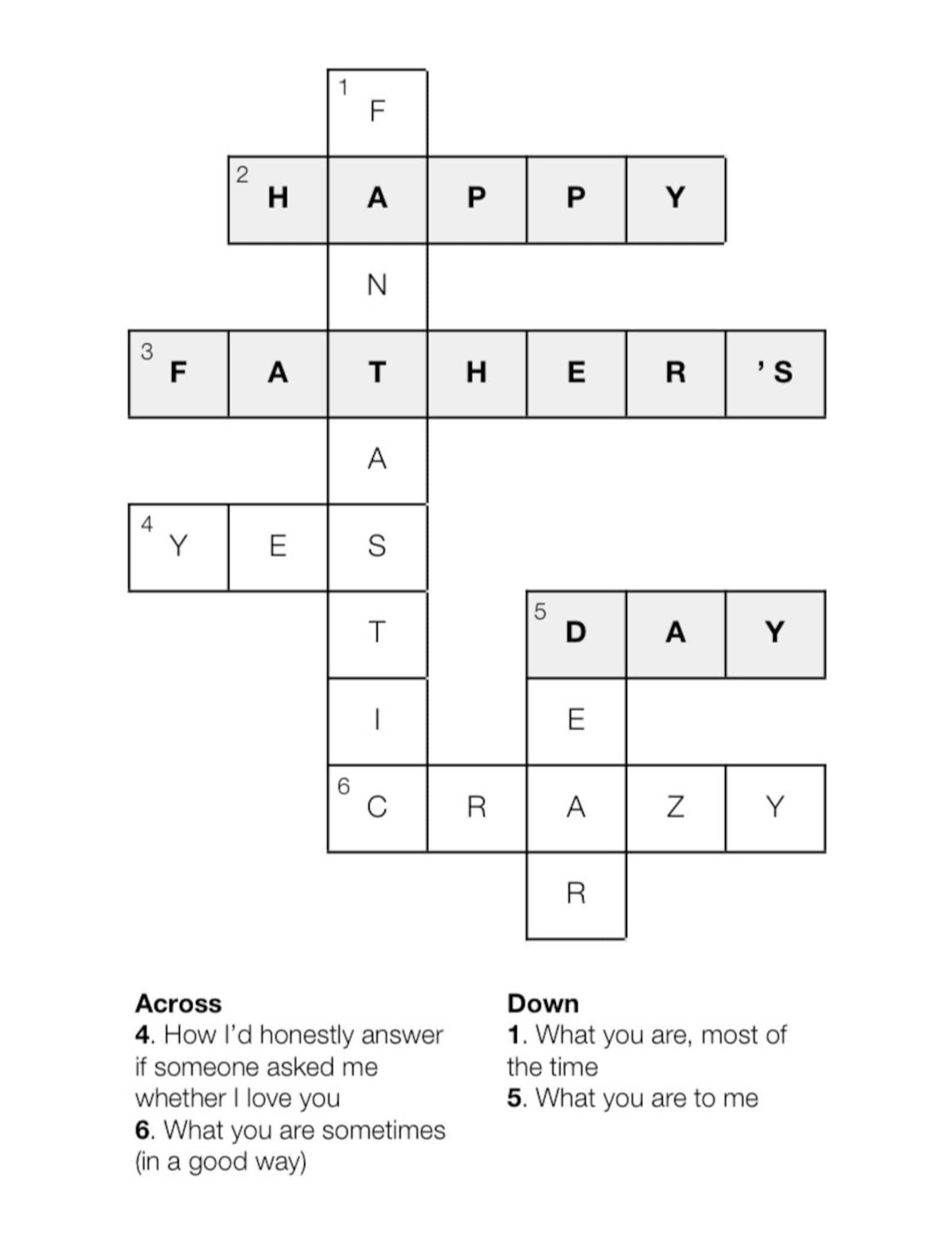 Printable Father's Day Crossword Card Printable Card Funny, Simple Card ...