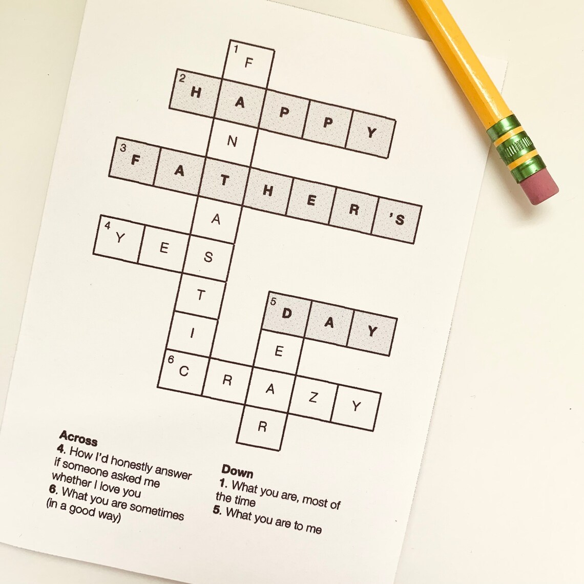 Printable Father's Day Crossword Card Printable Card Funny, Simple Card ...
