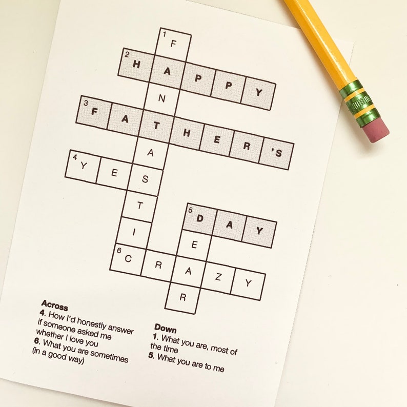 Printable Father's Day Crossword Card Printable Card Funny, Simple Card ...