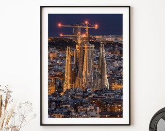 Barcelona Sagrada Familia Photo Print, Night Poster, Wall Art from Barcelona, Spain