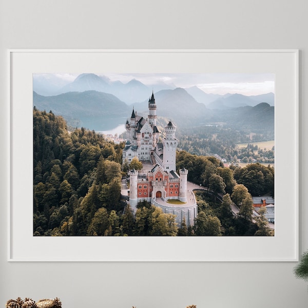 Neuschwanstein Castle Photo Print, Aerial Germany Poster, Wall Art from Bavaria, Germany