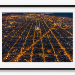 Barcelona Aerial Photo Print, City Night Poster, Urban Wall Art from Barcelona, Spain