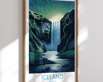 Skogafoss Print No 8, Waterfall Skogafoss Poster, Skogafoss Wall Art, Skogafoss Art Print, Skogafoss Artwork, Traveler Gift, Iceland