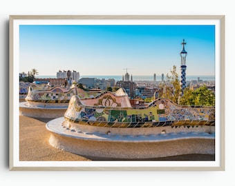 Barcelona Reisedruck, Park Güell, Reiseposter Geschenk, Barcelona Poster, Europadruck, Spanien Kunstdruck, Reisekunstdruck, Housewarming Geschenk