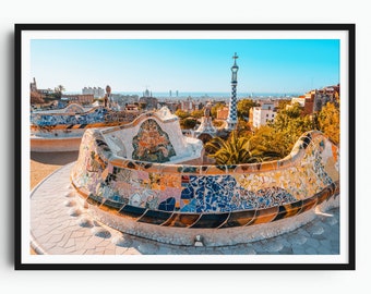 Impressão de viagem de Barcelona, Parque Güell, Presente de viagem, Pôster de Barcelona, Impressão da Europa, Impressão artística da Espanha, Impressão de arte de viagem, Presente de boas-vindas