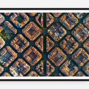 May include: An aerial view of a city with a grid-like pattern of buildings. The buildings are all the same size and shape, and they are arranged in a symmetrical pattern. The buildings are a mix of red, orange, and brown.