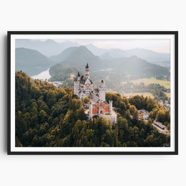 Neuschwanstein Castle, Castle Wall Photography, Castle Travel, Neuschwanstein Castle Poster, Photo Poster Print, Germany Travel Gift, Alps