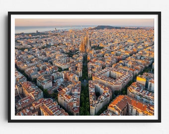 Barcelona Spain Aerial Print, Barcelona Wall Art Poster, Catalonia Poster, City Travel Poster Print, Spain Wall Decor, Sagrada Familia