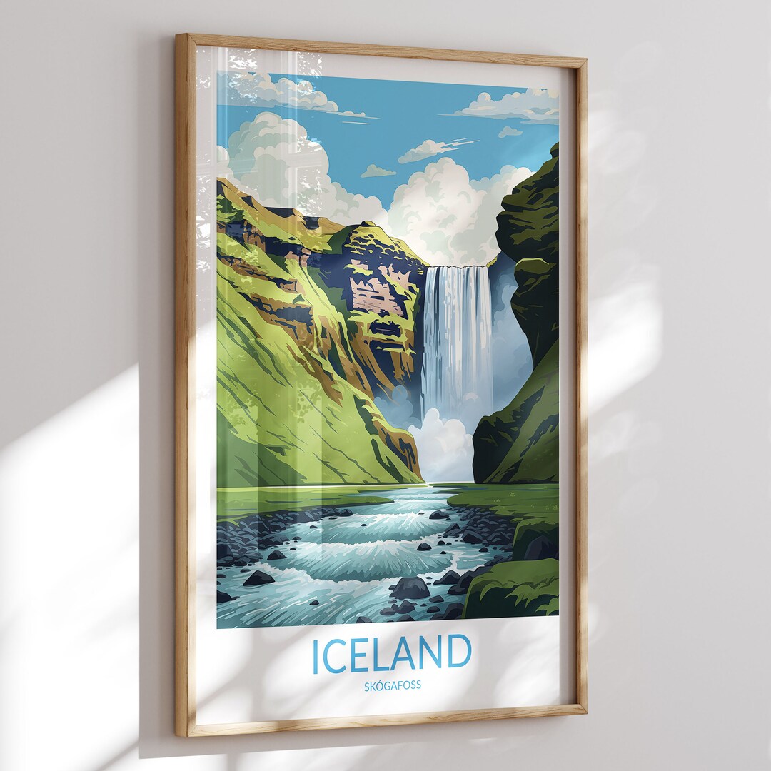 Skogafoss Print No 7, Waterfall Skogafoss Poster, Skogafoss Wall Art ...
