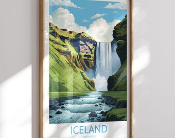 Skogafoss Print No 7, Waterfall Skogafoss Poster, Skogafoss Wall Art, Skogafoss Art Print, Skogafoss Artwork, Traveler Gift, Iceland
