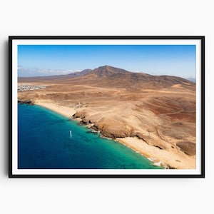 Playa de Papagayo, Impresión de viajes de Lanzarote, Arte de la pared de Lanzarote, Impresión de viajes de España, Cartel de Lanzarote, Islas Canarias, Cartel del océano costero de España