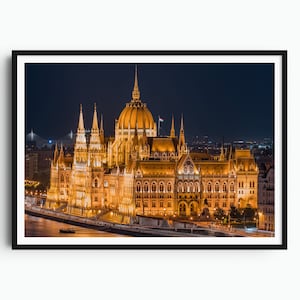 Budapest Hungary Print, Hungarian Parliament, Wall Art Print, Travel Print, Travel Poster, Wall Art, Living Room Prints, Night Photo