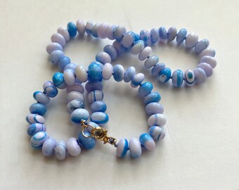 Bright Purple Blue Pink Opal Beaded Necklace - 18&quot; Smooth Tie Dye Gemstone Beads Silk Knotted 14K Gold Filled Findings & Clasp