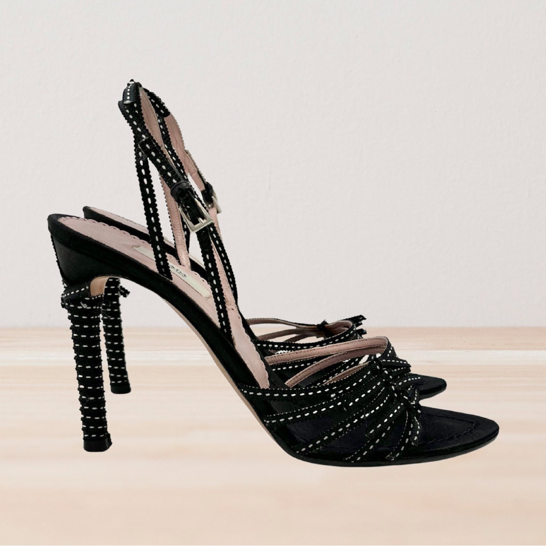 Auth Louis Vuitton Black 4.5 inch Crystal Heels in Size 39.5 Worn