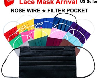 Black Face Mask, Face Mask,  Mask, With Nose Wire, With Filter Pocket, for Woman, Reusable, Washable, Cotton Cloth, Purple, Blue, Yellow