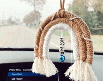 Macrame car diffuser, handmade with love, macrame decor, macrame rainbow car charm, little words rainbow