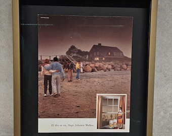 Handmade wooden frame with antique Johnnie Walker Red Label advertisment