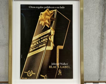 Handmade wooden frame with Johnnie Walker Black Label advertisement