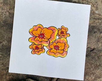 Watercolor Orange Poppy Print (8” x 8”)