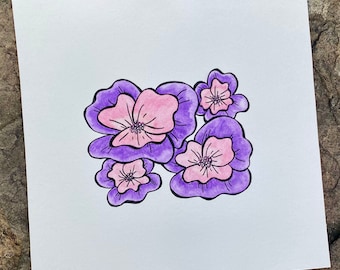 Watercolor Purple Poppy Print (8” x 8”)
