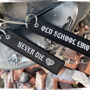 King Guro: Old School Emo Flight Tag | Embroidered Emo Jet Tag  | Acrylic Charm Attachment