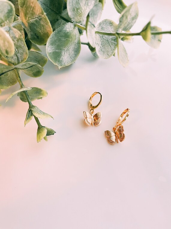 Gold Plated Butterfly Earrings Huggies Trendy Cute Butterfly Earrings Good Quality Earrings Etsy