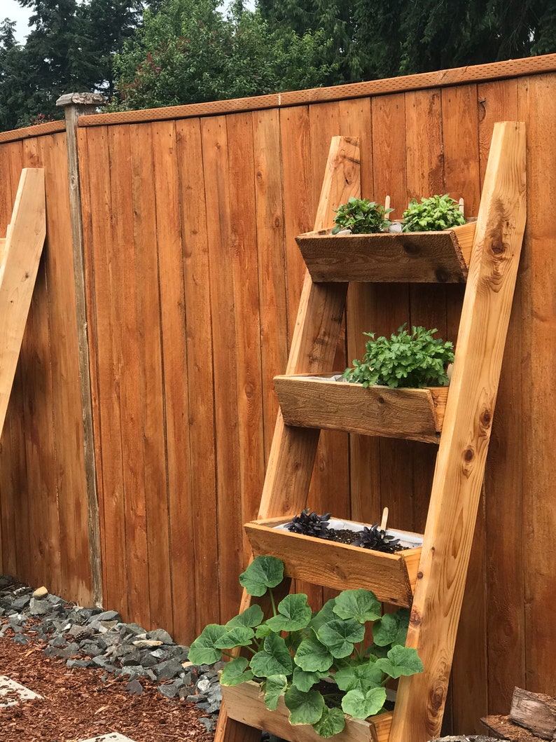 Vertical Cedar planter box ladder Etsy