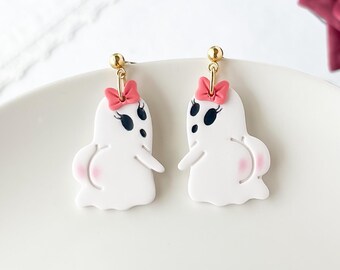 Ghost Dangle Earrings: Handmade Polymer Clay Halloween Jewelry