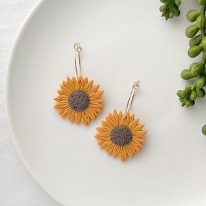 Sunflower earrings gold, cottagecore earrings dangle, sunflower gifts for sister, boho earrings handmade, 3rd anniversary gifts for her,