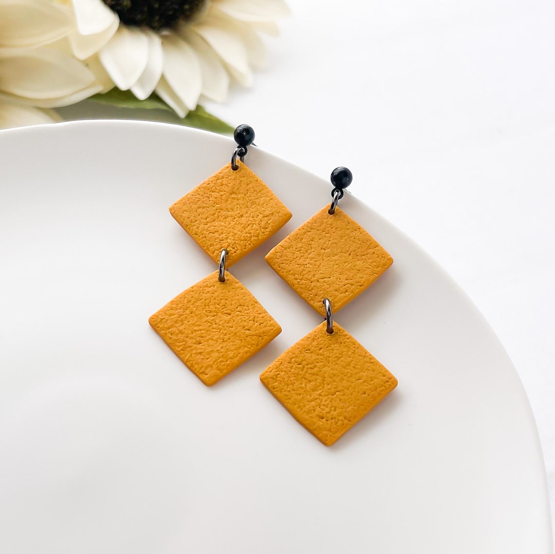 Mustard Yellow Earrings Clay, Bold Earrings for Women, Statement