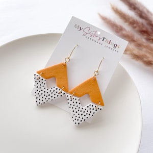 Mustard yellow earrings for women, boho earrings clay, unique gifts for sisters, best friend birthday gift for her, trendy earrings 2023,