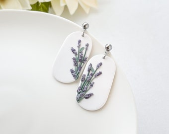 Lavender earrings clay, lavender flower earrings dangle, gardener gifts for women, best friend birthday gift for her, cottagecore jewelry