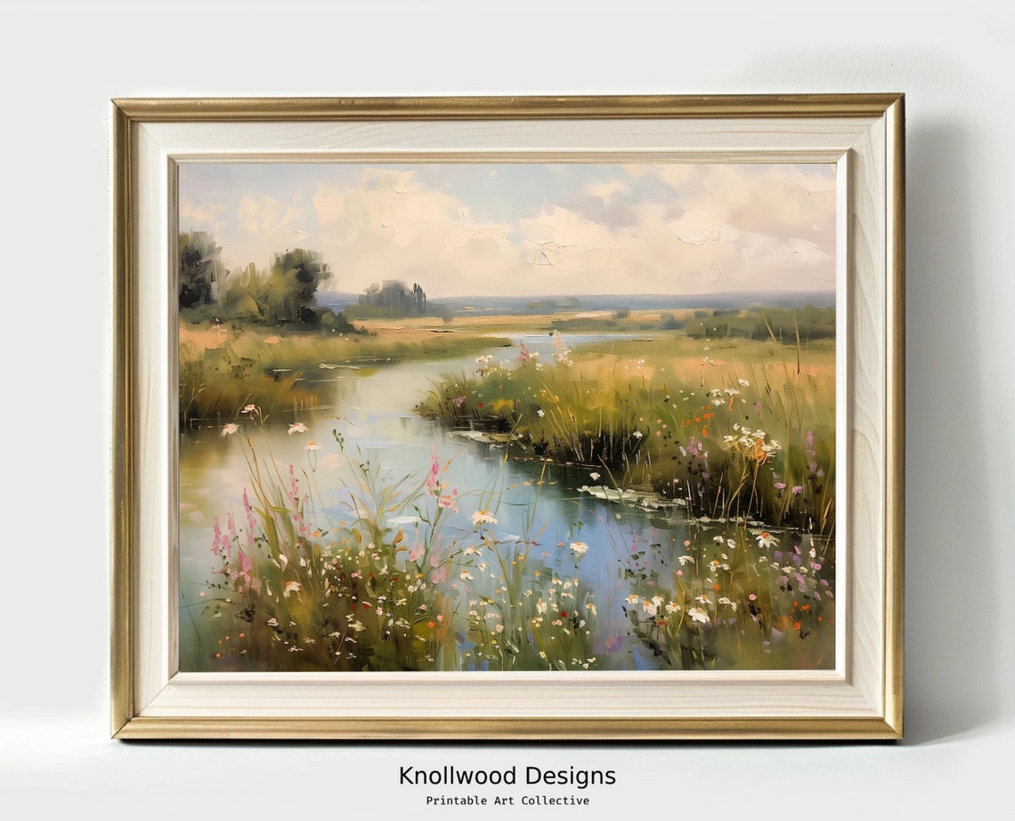 Summer Landscape | Spring Wildflower | Vintage Farmhouse Decor | River ...