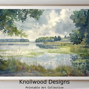 Lake Painting Scene | Gray and Brown Lake Landscape | Lake Artwork | Digital Download | Various Sizes Available