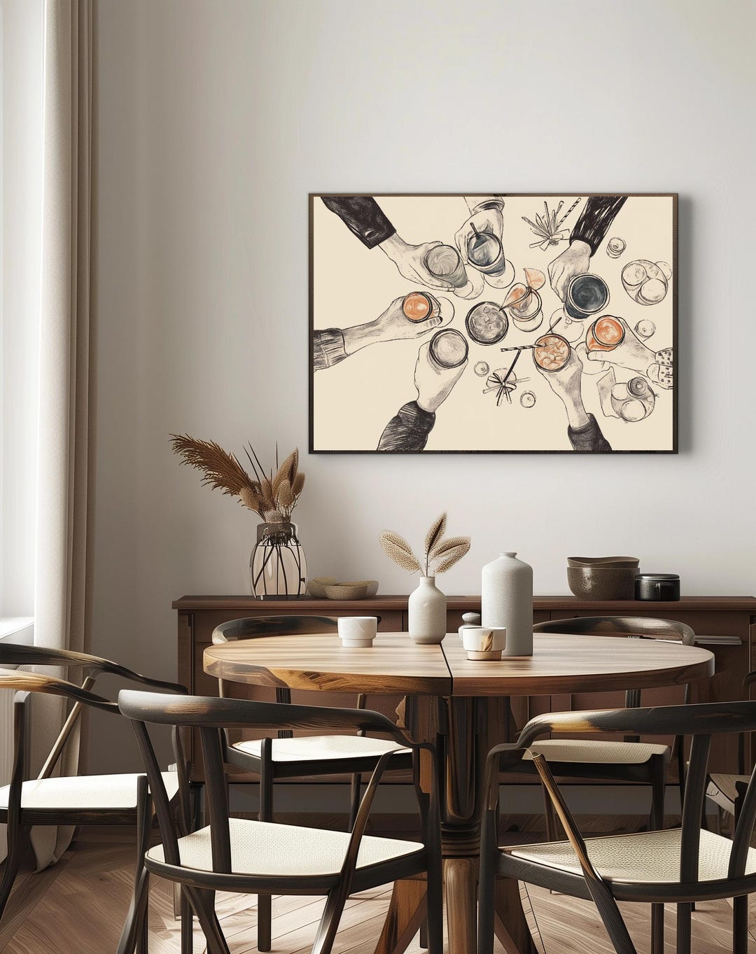 printable kitchen prints wall art, set of 6, hand... Cocktail Party Sketch Art Print, Drinks Illustration, Bar Cart Decor ...