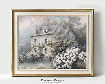 Escena de pintura de cabaña / Decoración de casa de campo / Encantadora escena campestre / Descarga digital