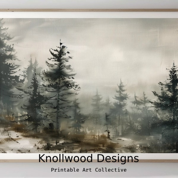 Winter Pine Tree Scene | Snowy Landscape Art | Snow-covered Countryside | Digital Download