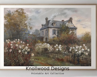 Escena de pintura de cabaña / Decoración de casa de campo / Encantadora escena campestre / Descarga digital