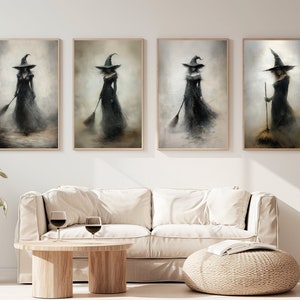 Set of 4 | Halloween Witch Print, Vintage Witchy Art, Rustic Neutral Wiccan Moody Art, Wall Art Decor| Digital Download | Various Sizes