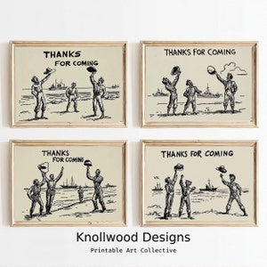 Set of 4 | Thanks For Coming Print | Vintage Sailor Poster | Trendy Living Room Decor | Cute Quote Art | Digital Download | Various Sizes