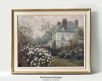 Escena de pintura de cabaña / Decoración de casa de campo / Encantadora escena campestre / Descarga digital