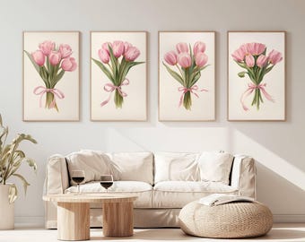 Coquette Pink Tulips Bouquet Art Prints | Girly Y2k Decor (Digital Download)