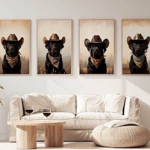 Set of 4 | Labrador Dog Cowgirl Hat Print, Western Trendy Wall Art, Cowgirl Hat Print, Funky Western Art| Digital Download | Various Sizes
