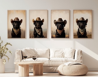 Labrador Dog Cowgirl Hat Prints | Western Wall Art Set (Digital Download)